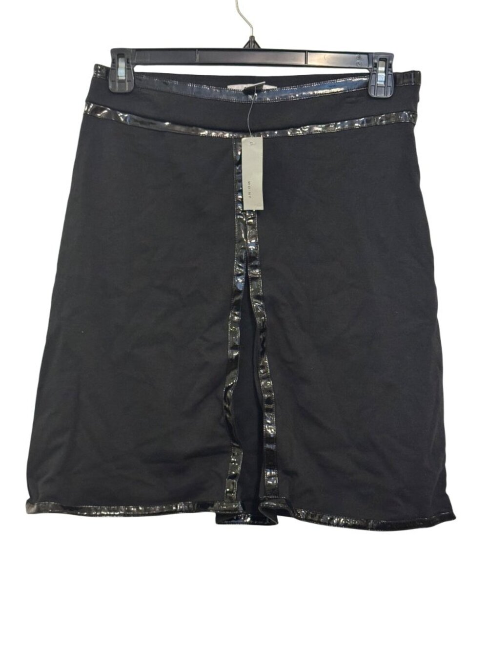 WD NY Black Mini Skirt With Faux Patent Leather Trim Size 8 Cotton Blend